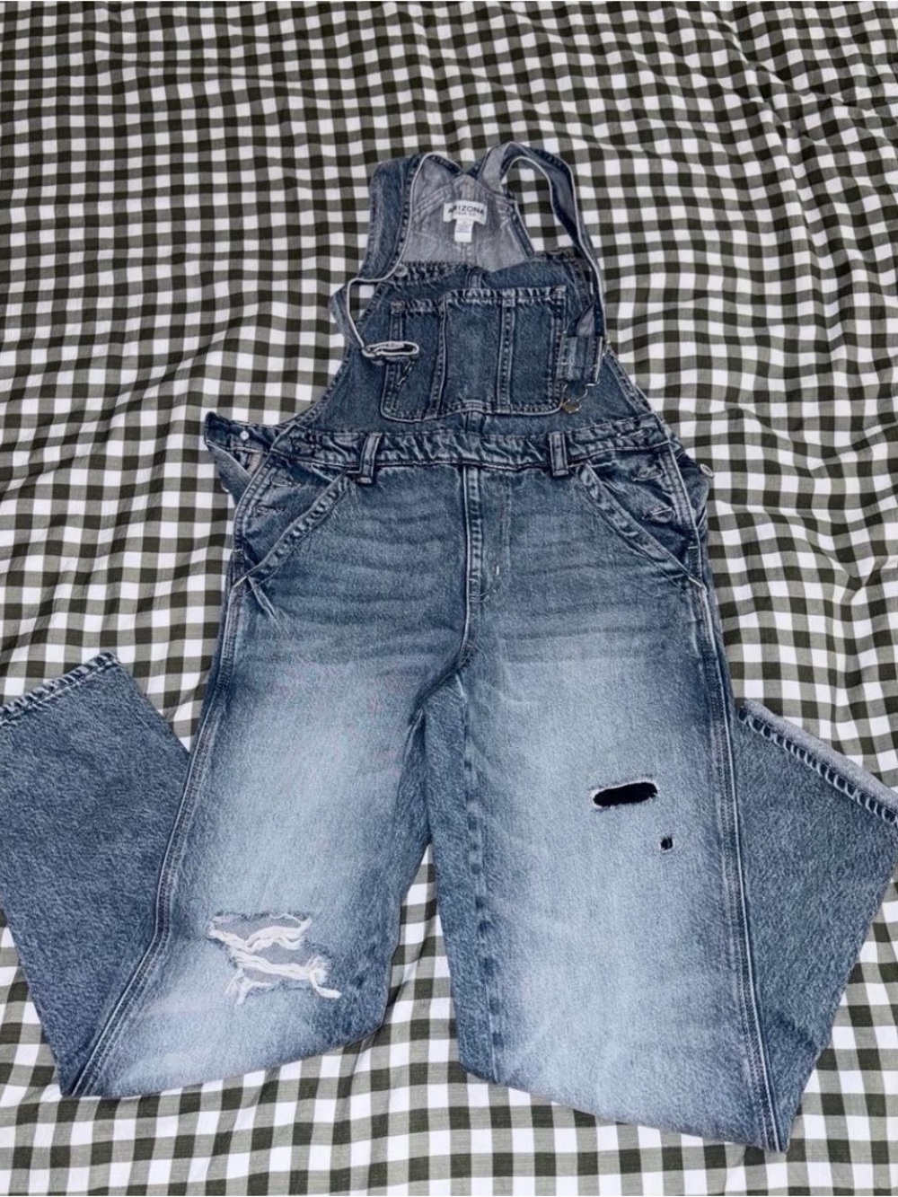 Arizona Jean Company Light Blue Distressed Denim Overalls